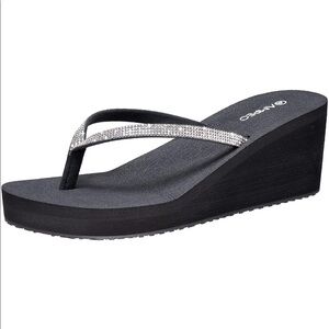Ampeo wedge sandal. Size 7. Black with rhinestones. New!